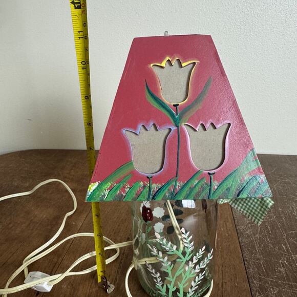 Hand Crafted mason jar lamp floral WELCOME Tulip cutout on shade WORKS - Picture 9 of 9